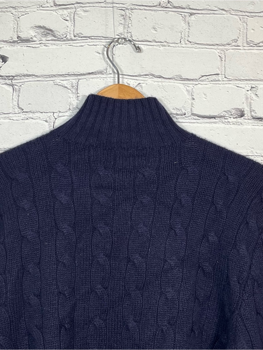 Polo Ralph Lauren 1/4 Zip Cable Knit Lambs Wool Sweater Mens Size Medium Blue - Picture 11 of 13